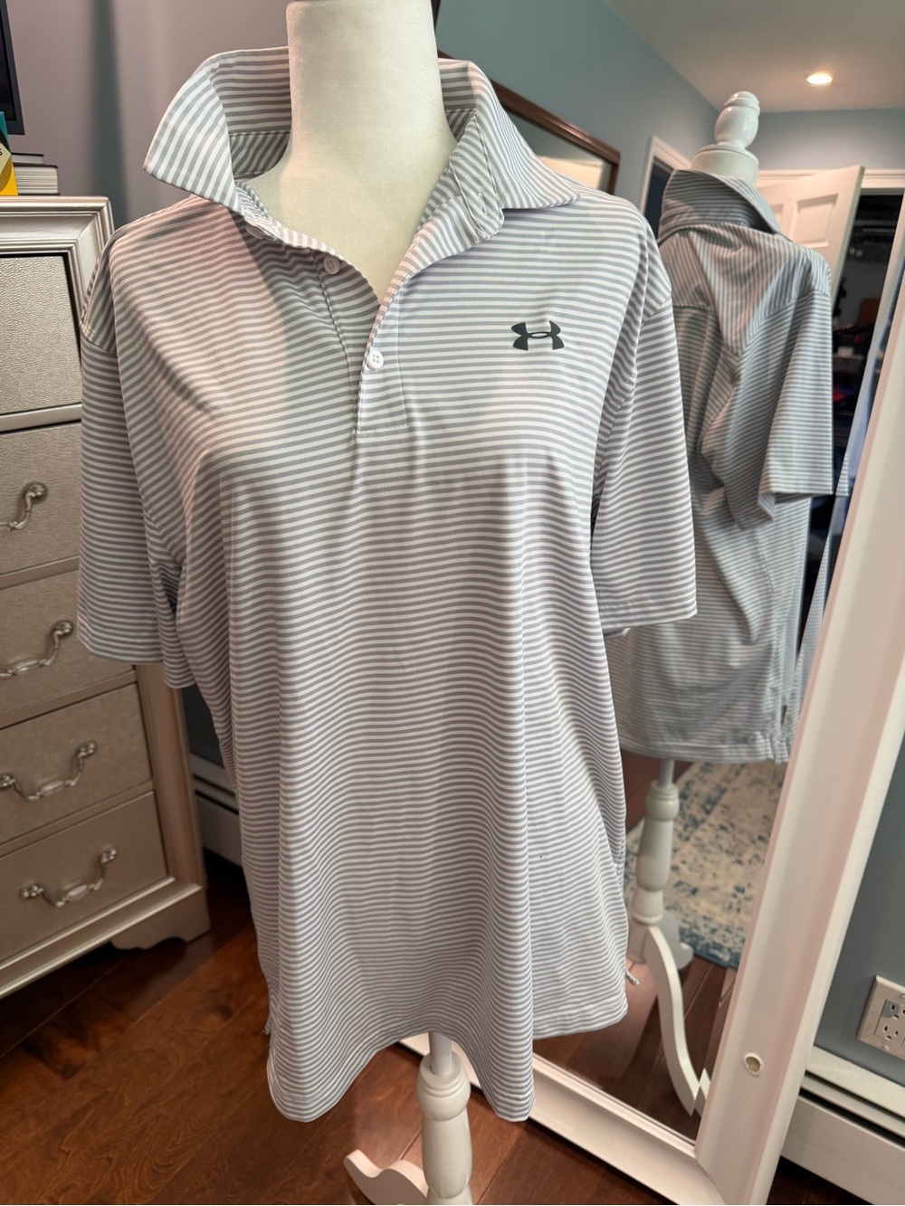 Under Armour Men’s Light Gray White Striped Performance Polo